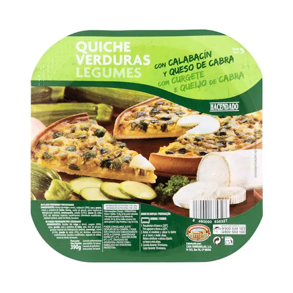 Quiche verduras Hacendado con calabacín y queso de cabra